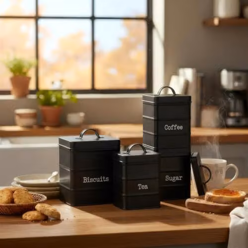 Harbour Housewares 4pc Metal Kitchen Canister Set in Black and Grey with Airtight Lids – 2