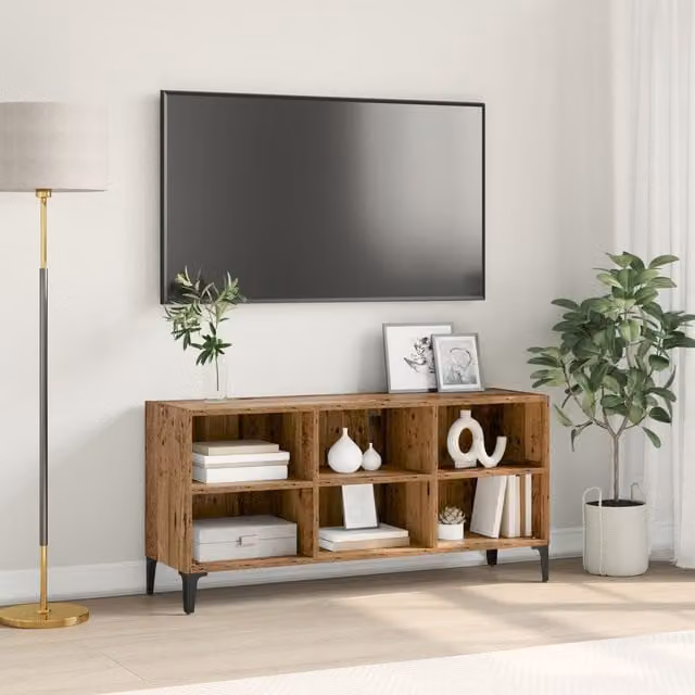 Berkfield Home Old Wood Rustic TV Stand in Brown with Engineered Wood and Metal Storage