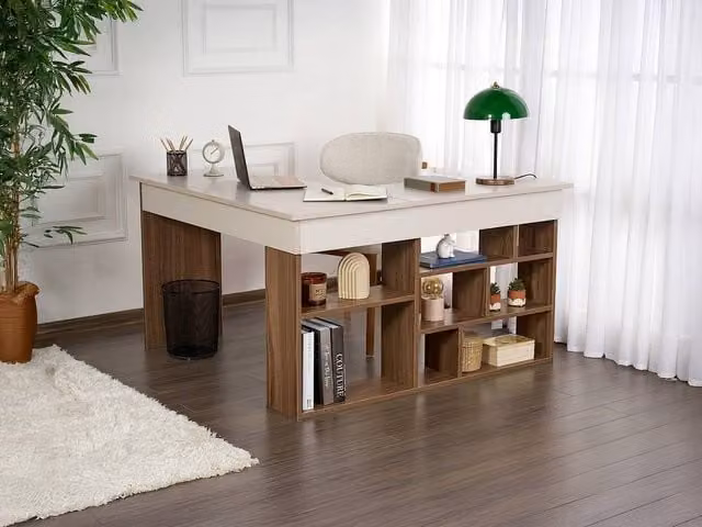 Vente-unique Corner Desk with Storage Units in Beige and Brown, W/D/H: 120 x 72 x 40 cm – 1