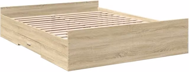 Berkfield Home Modern King Size Bed Frame with Drawers in Sonoma Light Oak, W/D/H: 150 x 203 x 40 cm