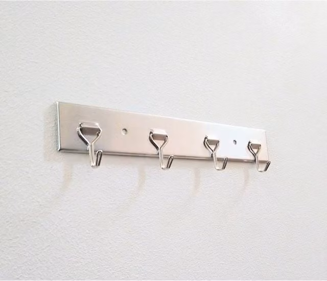 FORGEVIO Self Adhesive Stainless Steel 4 Hook Key Holder in Silver, Length: 50 cm