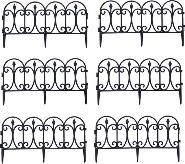 Living and Home 6-Piece European Garden Decorative Plastic Picket Fence in Black