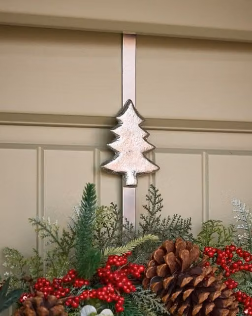 Dibor Silver Tree Over Door Christmas Decoration Wreath Hanger Hook H: 29 cm, D: 12 cm