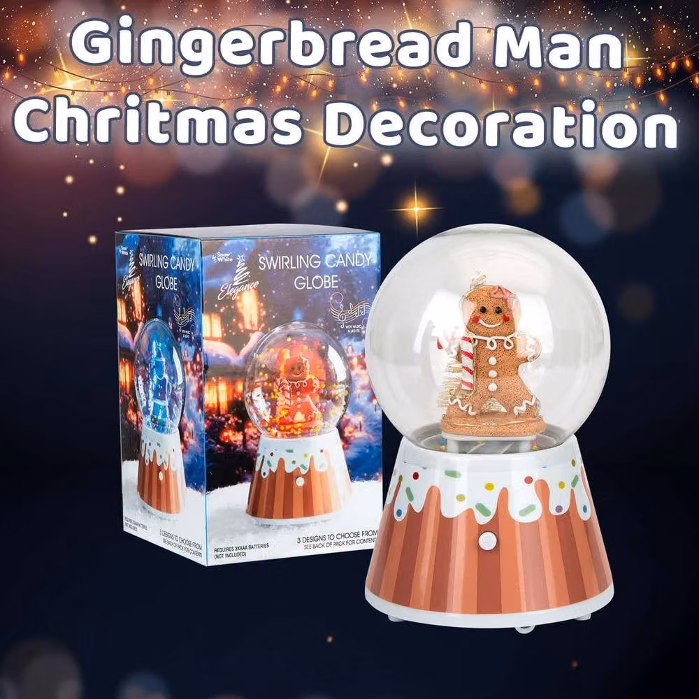 VFM e-Store Christmas Gingerbread Man Light Up Snow Globe Blower in Brown and Multicolour, W/D/H: 18 x 12 x 12 cm – 3