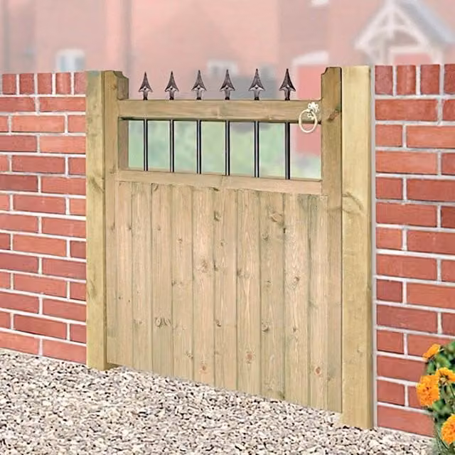 Burbage Iron Craft Hampton Low Single Garden Gate, Pressure Treated Wood and Steel, Brown, W: 75 cm, H: 120 cm