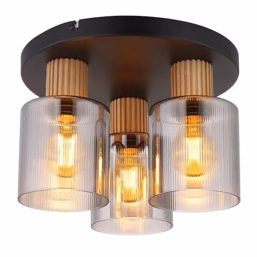 Globo Lighting Aleidis Shade Cluster Ceiling Light in Black and Brown with Grey Glass Shades, 3x E27 Sockets, W/D/H: 30 x 30 x 21 cm – 1