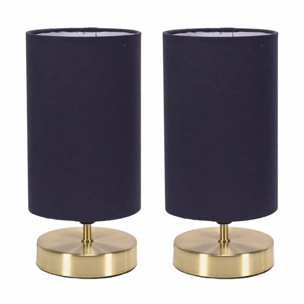 ValueLights Francis Pair of Dimmable Touch Table Lamps with LED Bulbs, Brushed Gold and Navy Blue – 4