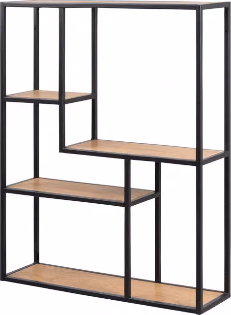 Furniture To Go Seaford Wide Wall Mounted Shelf with 3 Oak Shelves in Black and Oak