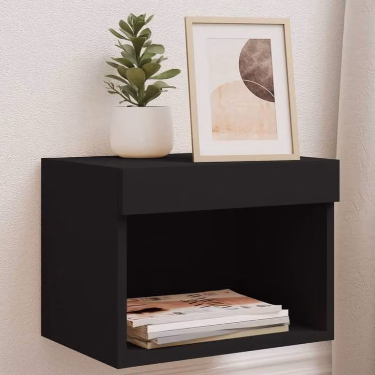 Berkfield Home Wall-mounted Decorative Bedside Cabinet with Integrated LED Lights, Black, W/D/H: 30 x 30 x 30 cm