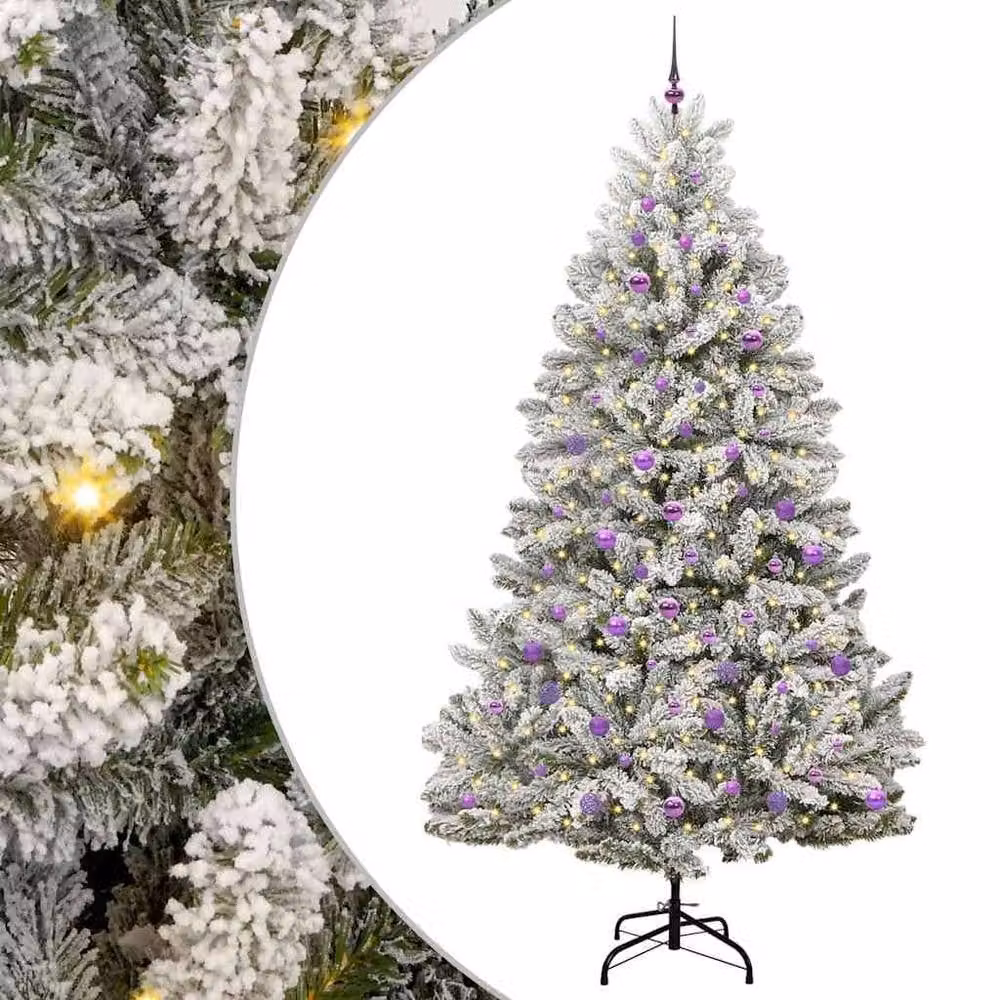 Berkfield Home Elegant Artificial Christmas Tree in Green and White, H 240 cm, W 120 cm, D 120 cm – 3