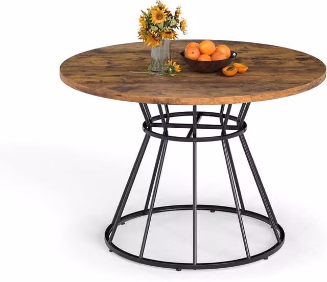 Costway Round Farmhouse Dining Table for 4 with Brown Wooden MDF Tabletop – 1