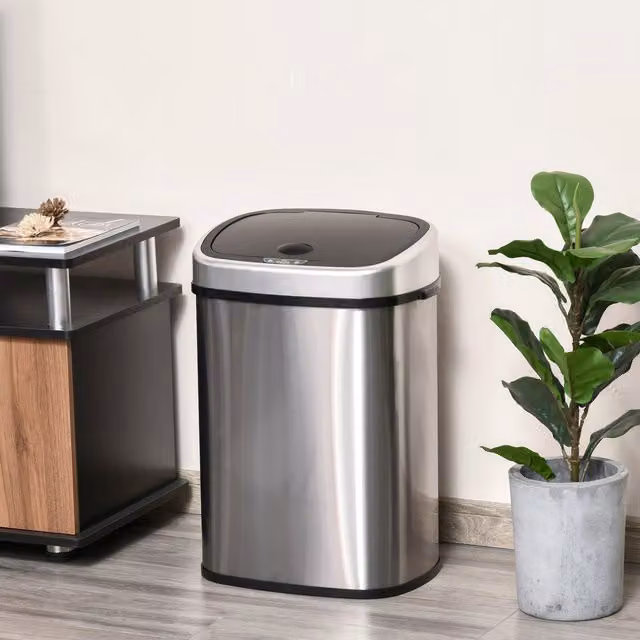 HOMCOM Sensor Waste Bin in Silver Stainless Steel, 48 l