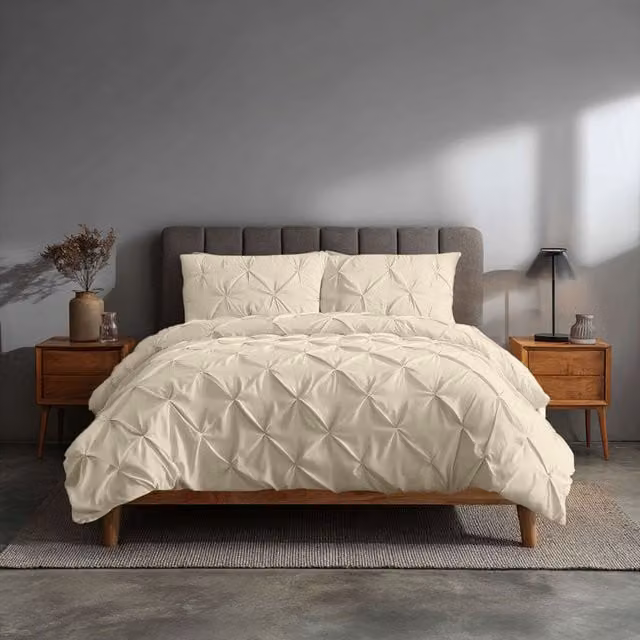 Home Sweet Home UK Pintuck Polycotton Duvet Cover and Pillowcase Set, Beige, W/D/H: 140 x 200 cm – 1