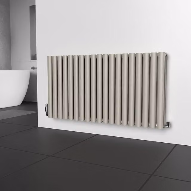 Lux Heat Oval Horizontal Coloured Radiator in Dune Grey, W: 114 cm, H: 60 cm