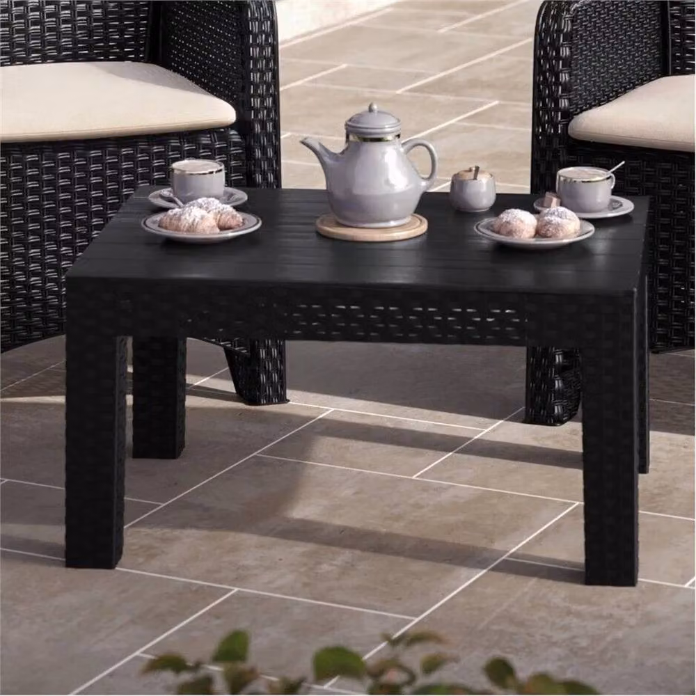 Nordara Black Rattan Effect Garden Side Table, W: 100 cm, D: 60 cm, H: 60 cm – 1