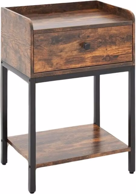 Pirlo Plush Brown Industrial Bedside Table with Drawer and Shelf