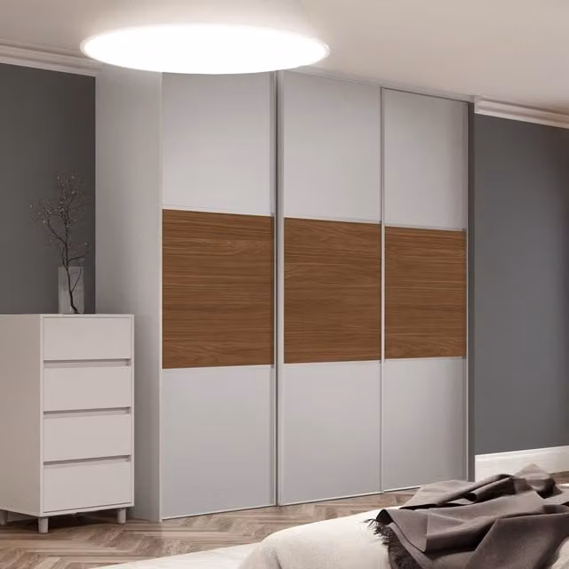 Spacepro Classic 3 Panel Sliding Wardrobe Door Kit in Dove Grey and Walnut, Height: 267.2 cm