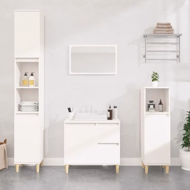 Berkfield Home White Modern Freestanding Bathroom Cabinet with Doors and Drawers W/D/H: 65 x 33 x 60 cm