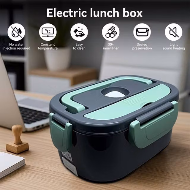 Dragodirect Electric Heated Lunch Box with Stainless Steel Inner, 1.5 l, Dark Grey