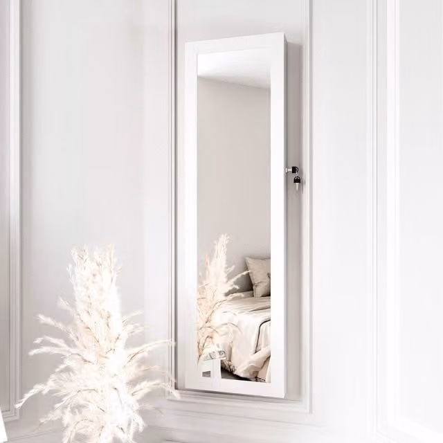 Carme White Mirrored Jewellery Cabinet with Glass Details
