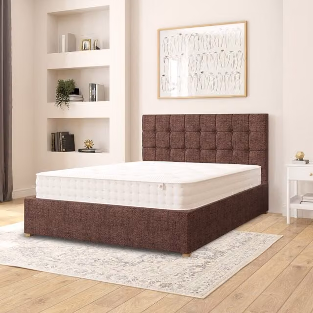 Aspire Sinatra Fabric Ottoman Storage Bed in Brown Yorkshire Knit Fabric, W/D/H: 180 x 200 cm