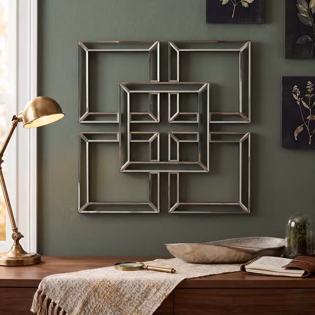 Biznest Geo Mirror Five Square Style Geometric Decorative Wall Mirror in Silver