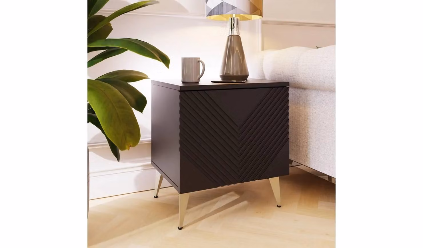 Frank Olsen Ava Side Table in Black with 1 Door and Shelf Storage, W/D/H: 40.0 x 15.0 x 56.0 cm