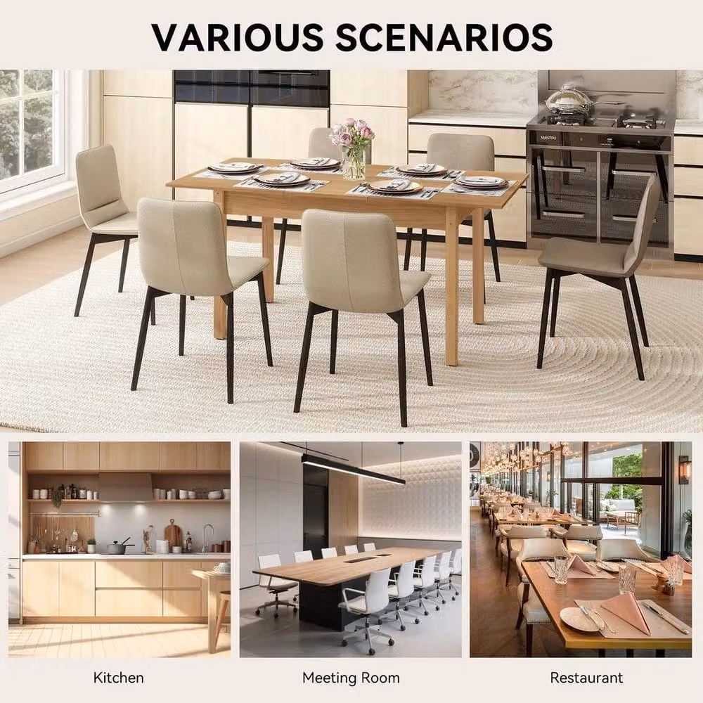 Kelvenix Extendable Rectangular Wooden Dining Table with Butterfly Leaf in Sand, W/D/H: 120-160 x 80 x 75 cm – 3