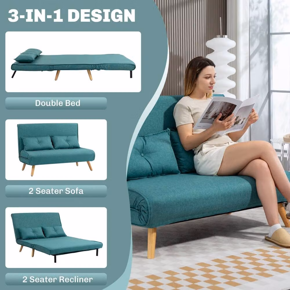 Wyld Haus Baroma Tadi Green 2 Seater Linen Look Click Clack Sofa Bed with Scatter Cushions – 5