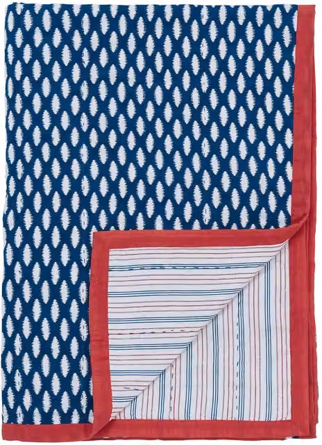 Land & Shore Inis Blue Quilted Geometric Cotton Decorative Throw