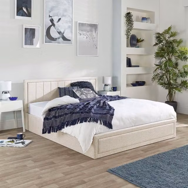 Aspire Upholstered Geometric Ottoman Bed with Lift Up Base, W/D/H: 180 x 200 cm