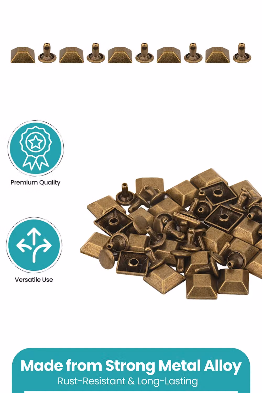 Neel Blue 12mm Pyramid Feet Caps with 7mm Back Rivets, 25 Pieces, Bronze and Blue Alloy – 3