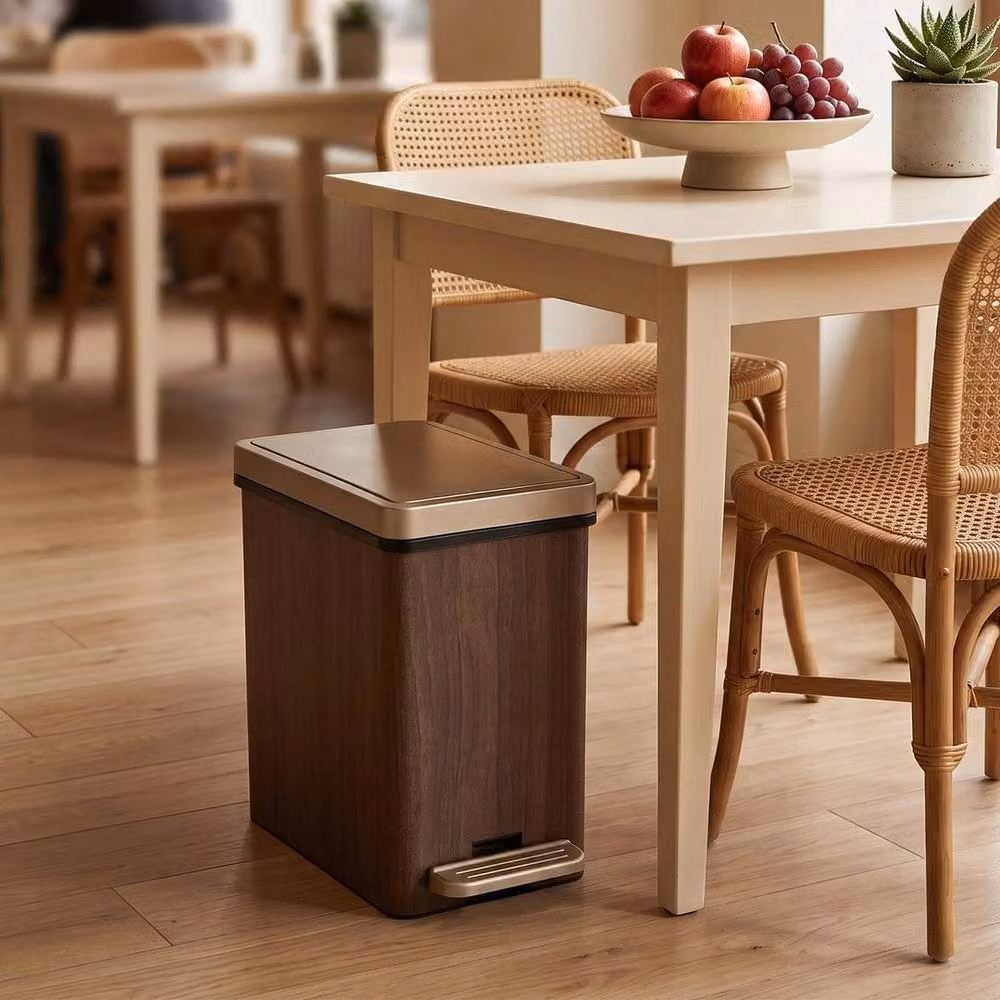 KORVIXA 15L Brown Wood Pattern Soft Close Pedal Bin – 5