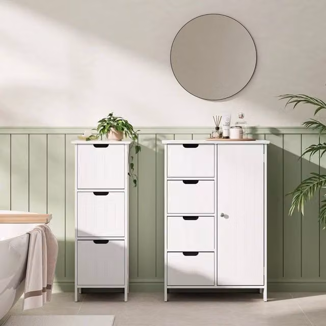 EONLION Modern 3 Drawer Freestanding Bathroom Cabinet in White Matt, H: 81.0 cm x W: 30.0 cm x D: 30.0 cm – 1