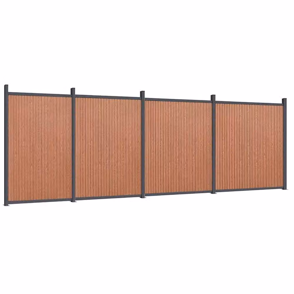 Berkfield Home Durable WPC and Aluminium Fence Panel, Brown, W: 699 cm, H: 186 cm – 2