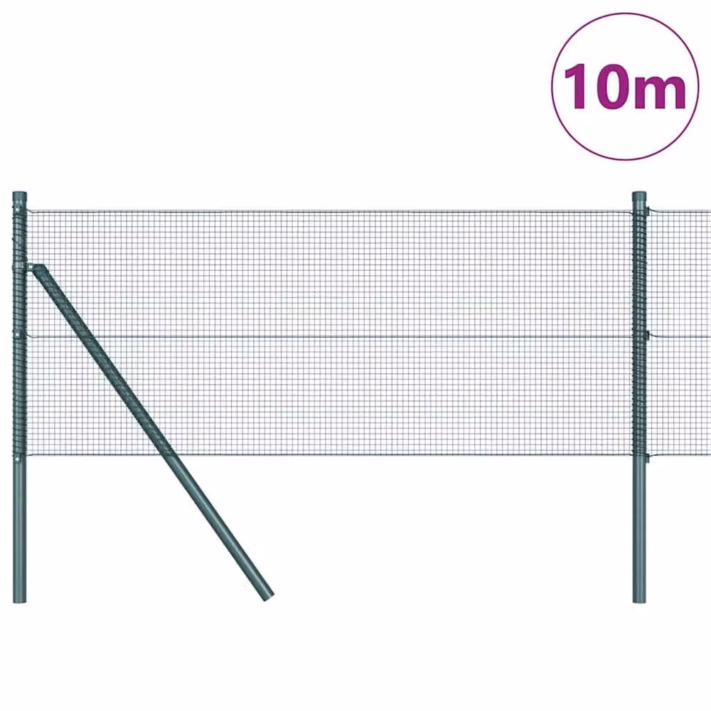 Berkfield Home Green Steel Welded Wire Fence with 7 Posts, 0.8 x 10 m – 2