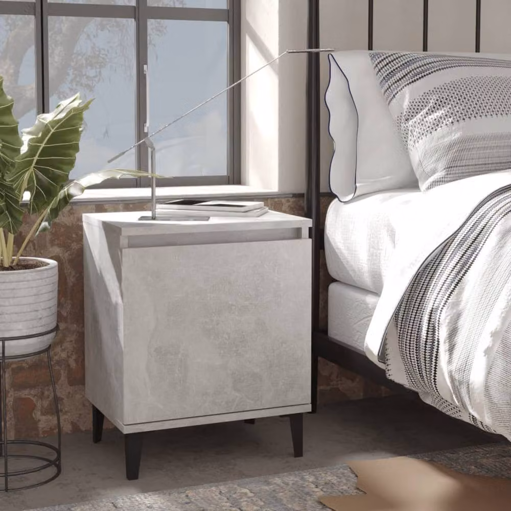 Berkfield Home Set of 2 Bedside Cabinets with Metal Legs in Concrete Grey, W/D/H: 40 x 30 x 50 cm – 2