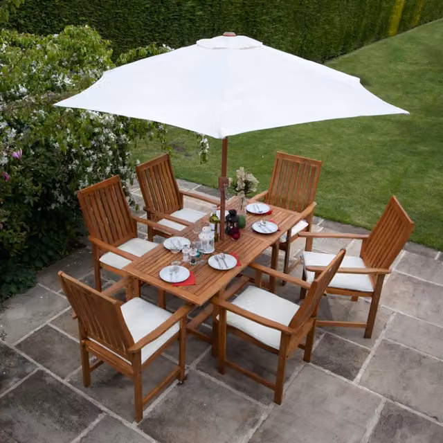 BillyOh Windsor Extending Outdoor Dining Set in Brown with 6 Chairs, Height: 73 cm