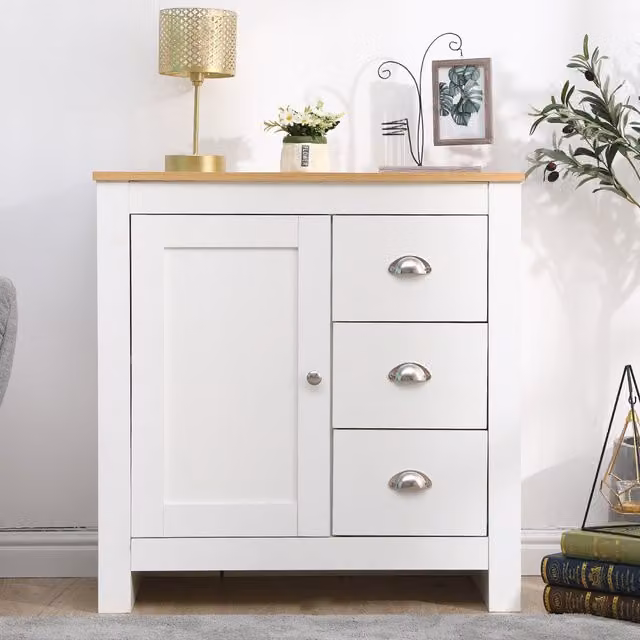 HMD Furniture Modern White Matt 3 Drawer 1 Door Sideboard