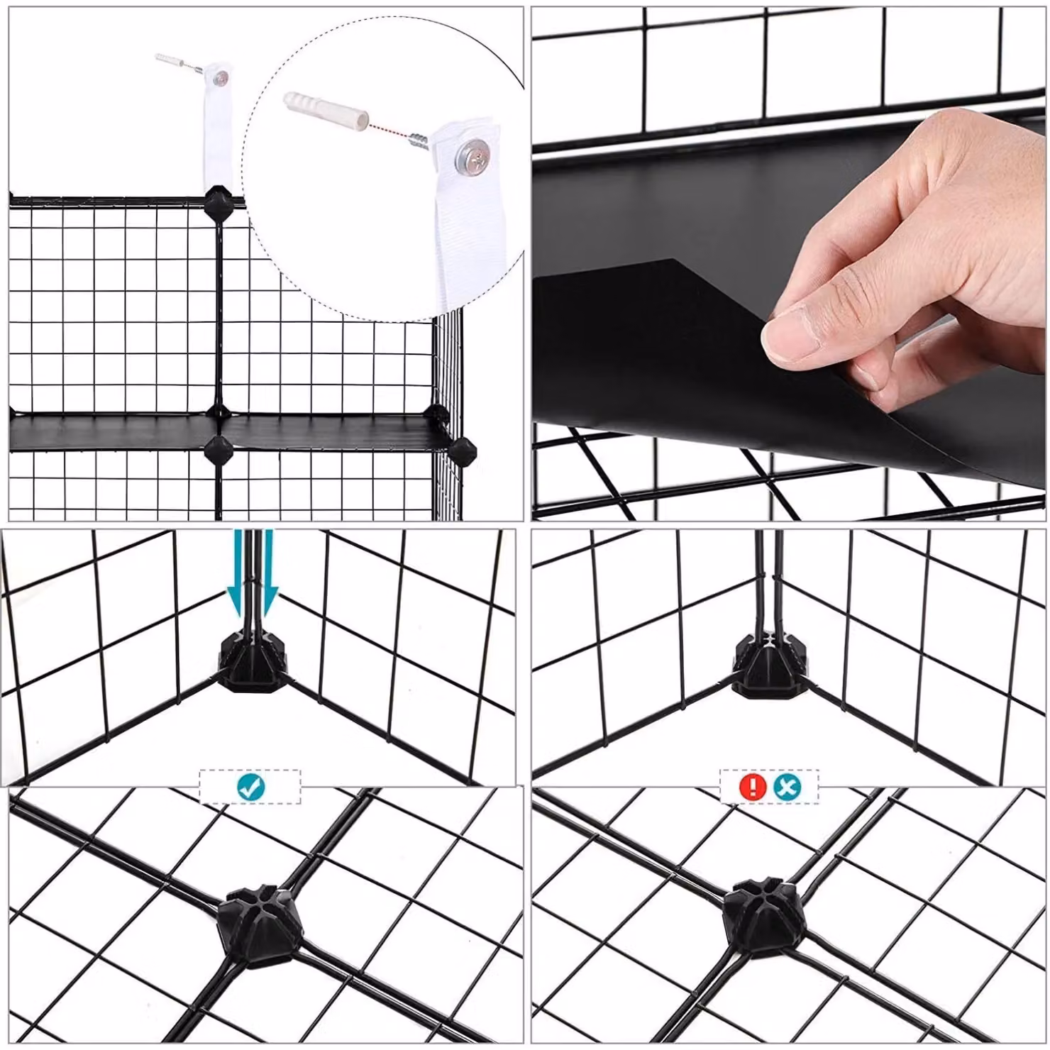 SONGMICS 6-Cube Metal Mesh Storage Shelves with Black PP Plastic Sheets – 3