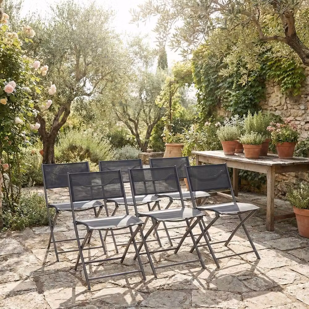 VCM Sumila 6-piece Black Metal Folding Garden Chair Set H 79 x W 45 x D 46 cm – 3
