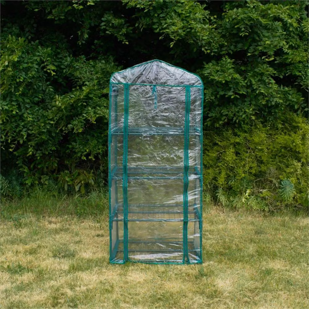 VOGREX Small 4 Tier PVC Mini Outdoor Garden Greenhouse with Shelves, Green, H 160 x W 70 x D 50 cm – 2