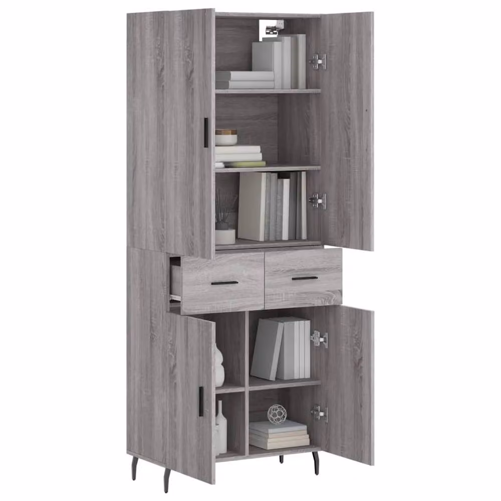Berkfield Home Grey Sonoma Modern Highboard with Hinged Doors and Internal Shelves, W: 69.5 cm, D: 34 cm, H: 180 cm – 3