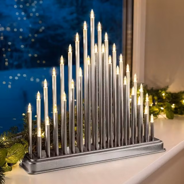 Christow Christmas Candle Bridge Tower Light with 33 LEDs in Silver, Battery Operated Tabletop Decoration