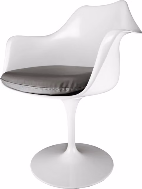 Fusion Living White Tulip Armchair with Dark Grey Synthetic Leather Cushion