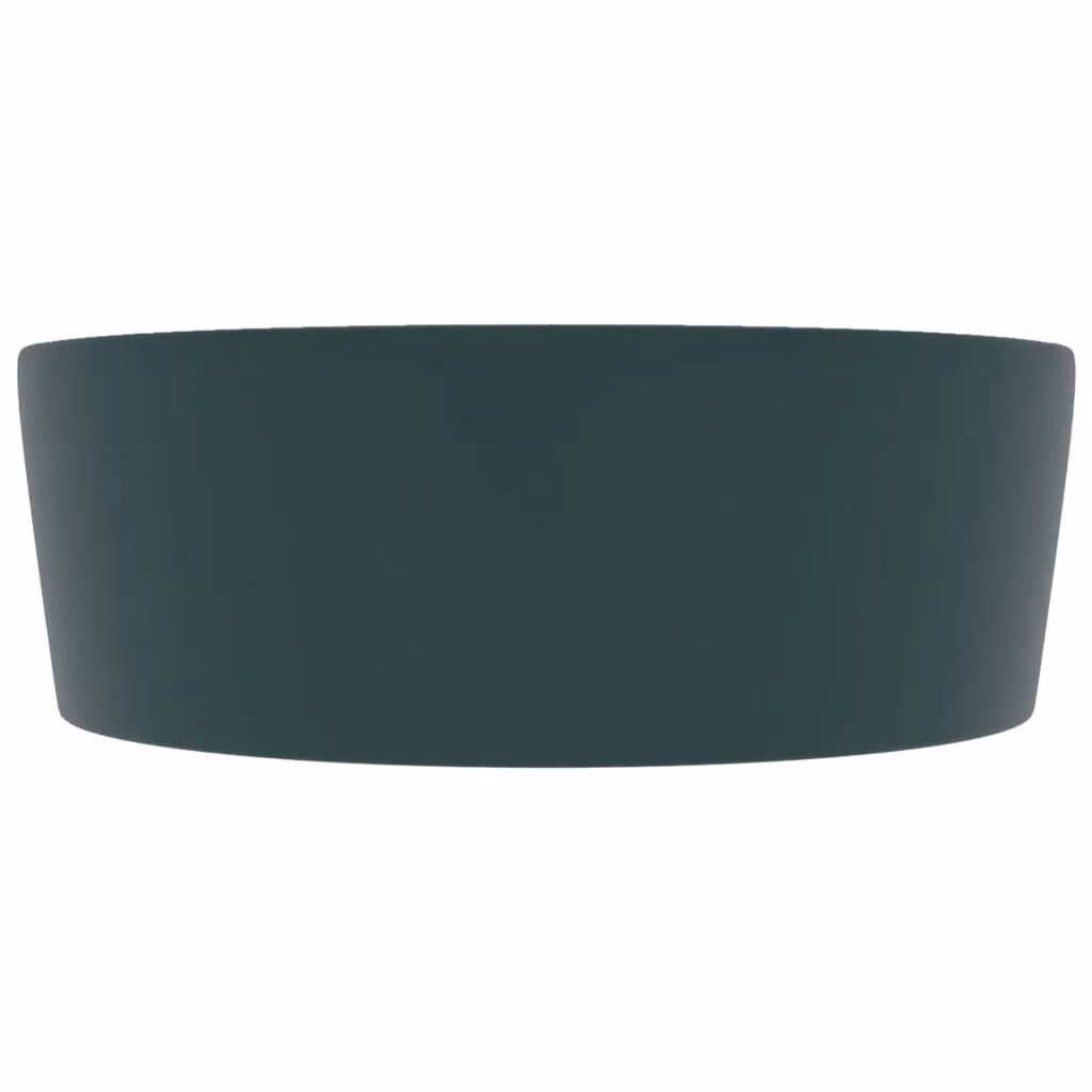 Berkfield Home Luxury Ceramic Round Countertop Wash Basin with Overflow, Matt Dark Green, W: 36 cm, D: 13 cm – 3