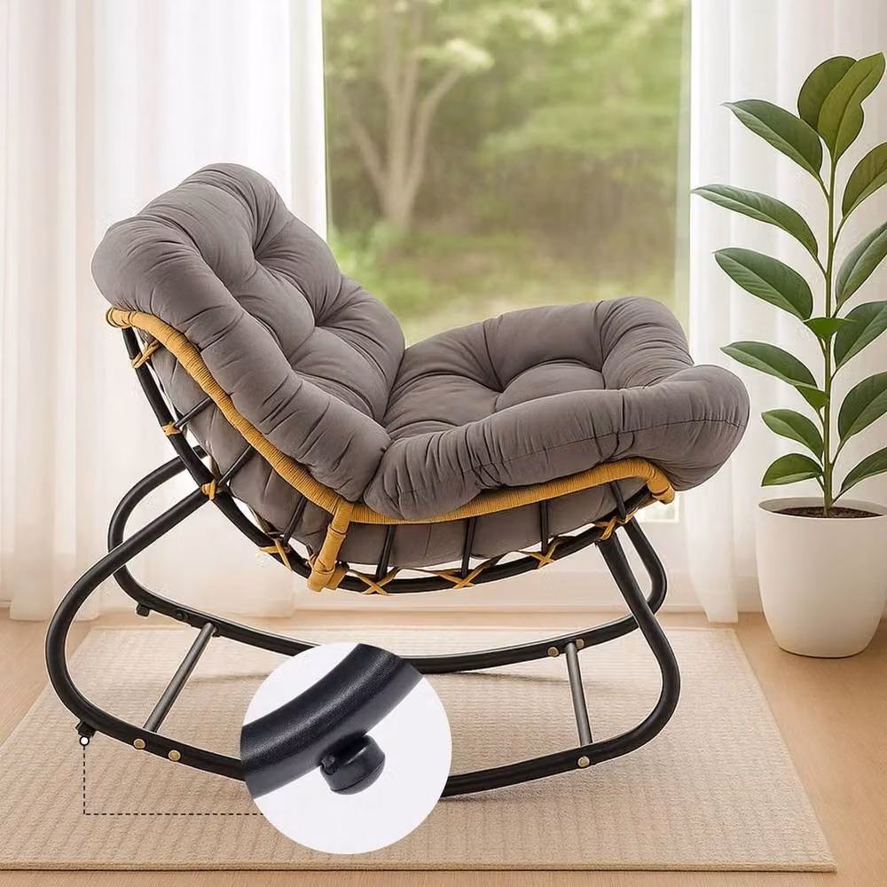 KORVIXA Dark Grey Rattan Wicker Egg Chair with Cushioned Seat – 2