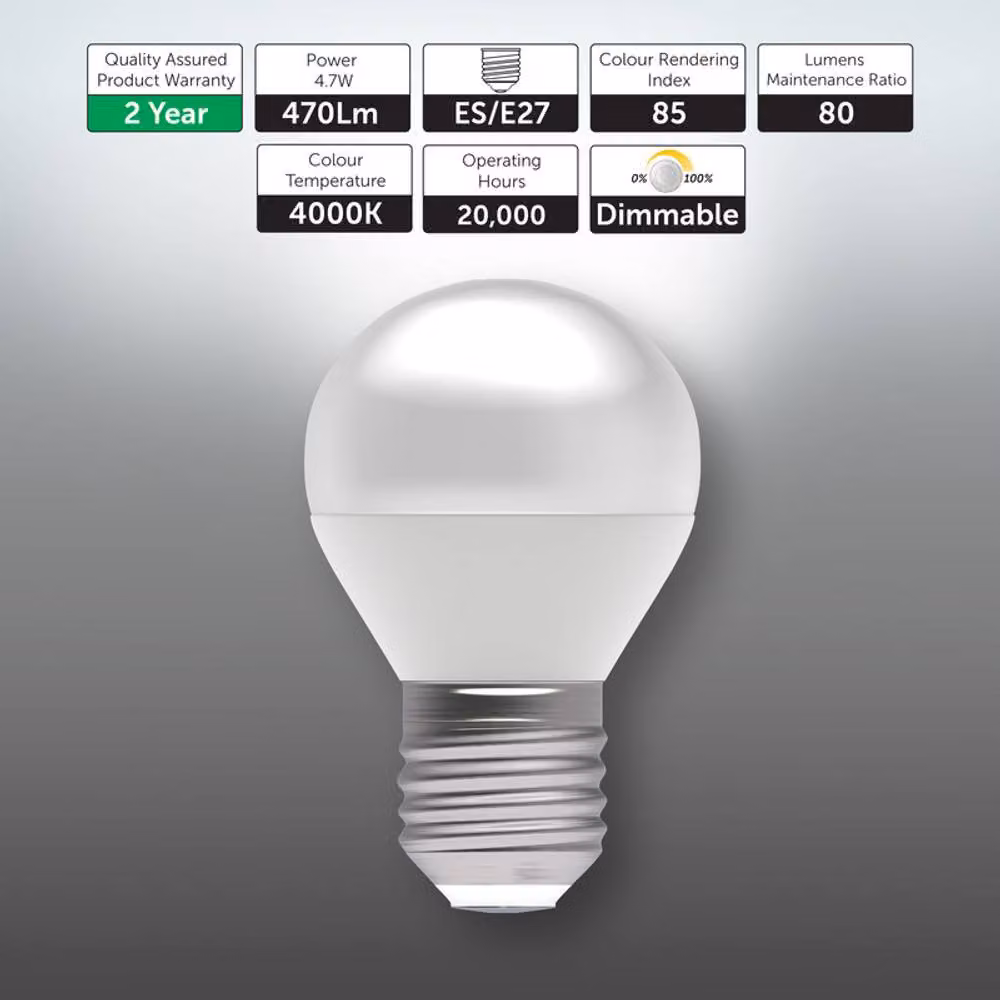 BELL Lighting E27 LED Golf Ball Bulb, Dimmable, White, 470lm, 4.7W, Pack of 6 – 2