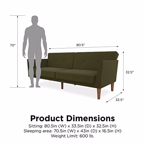 Novogratz Regal Mid-Century Upholstered Sofa Bed in Green Fabric with Solid Wood Frame – 2