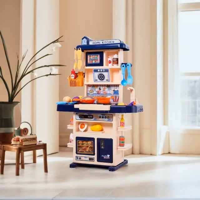 Kidkid Pretend Kitchen Playset with Steam Effect in Blue